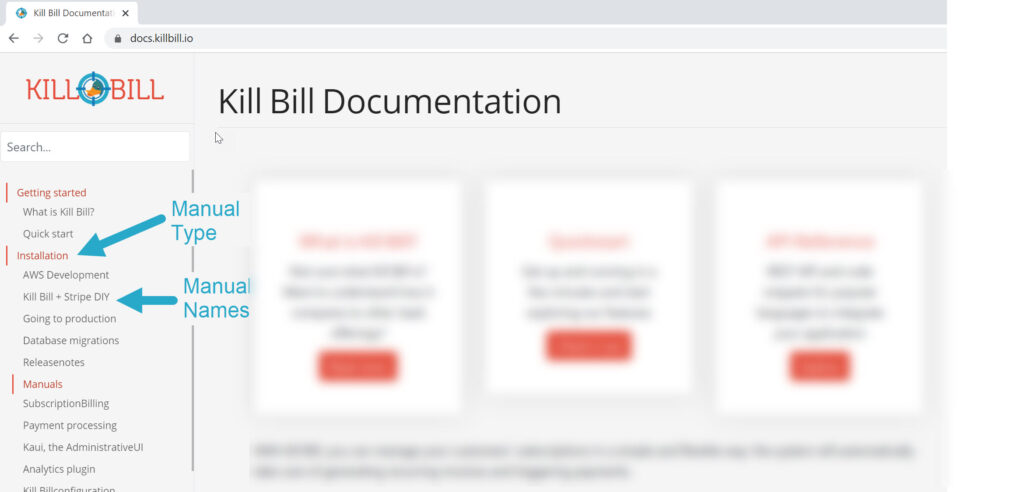 Kill Bill documentation interface